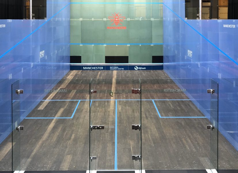 An empty squash court at the National Squash Centrein Beswick.