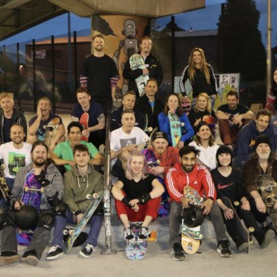 A group of people with skateboards