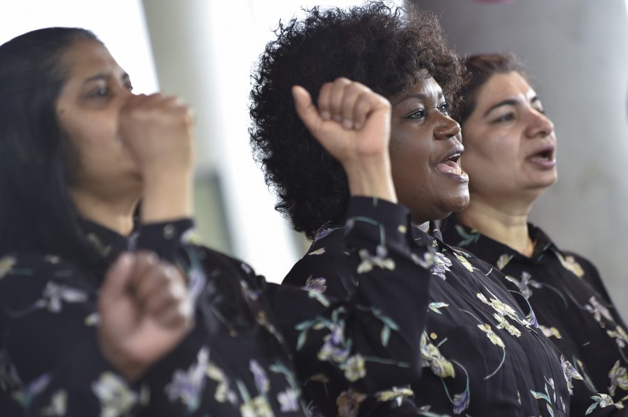 Three women singing
