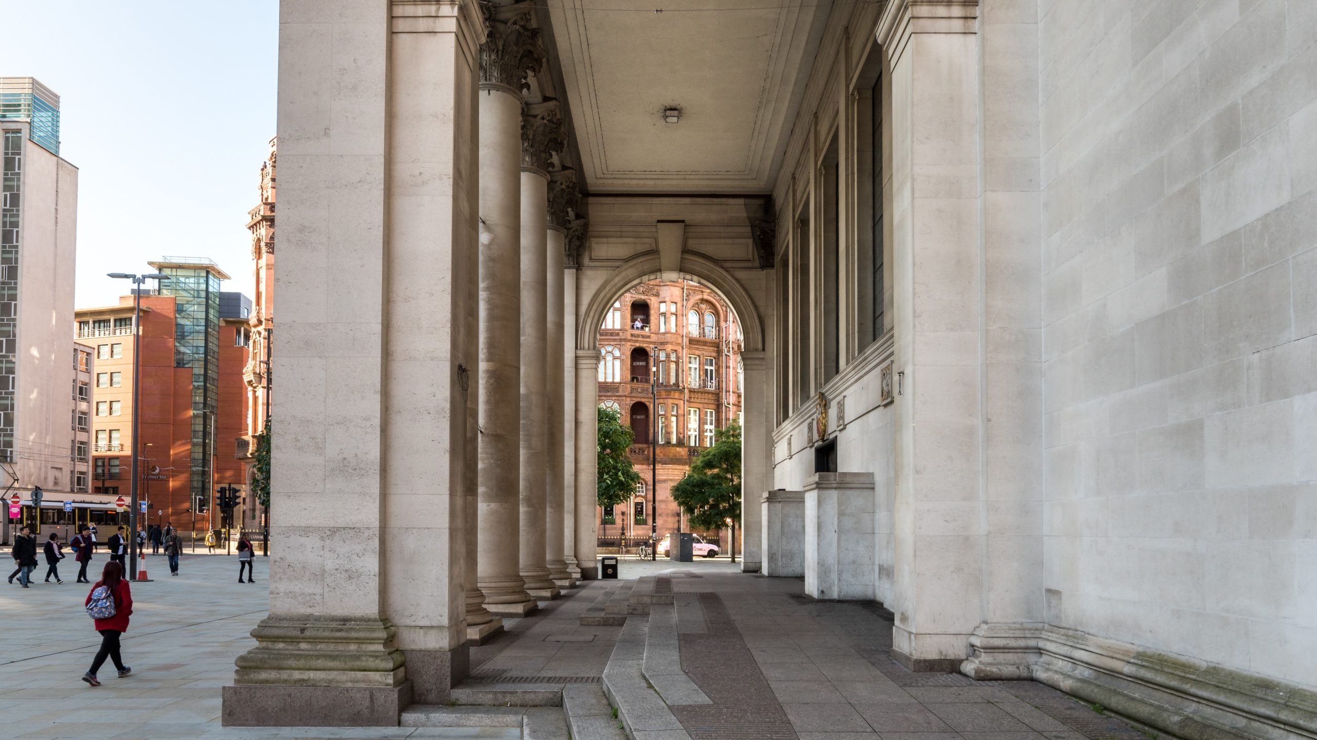 Looking through the portico of Central Library