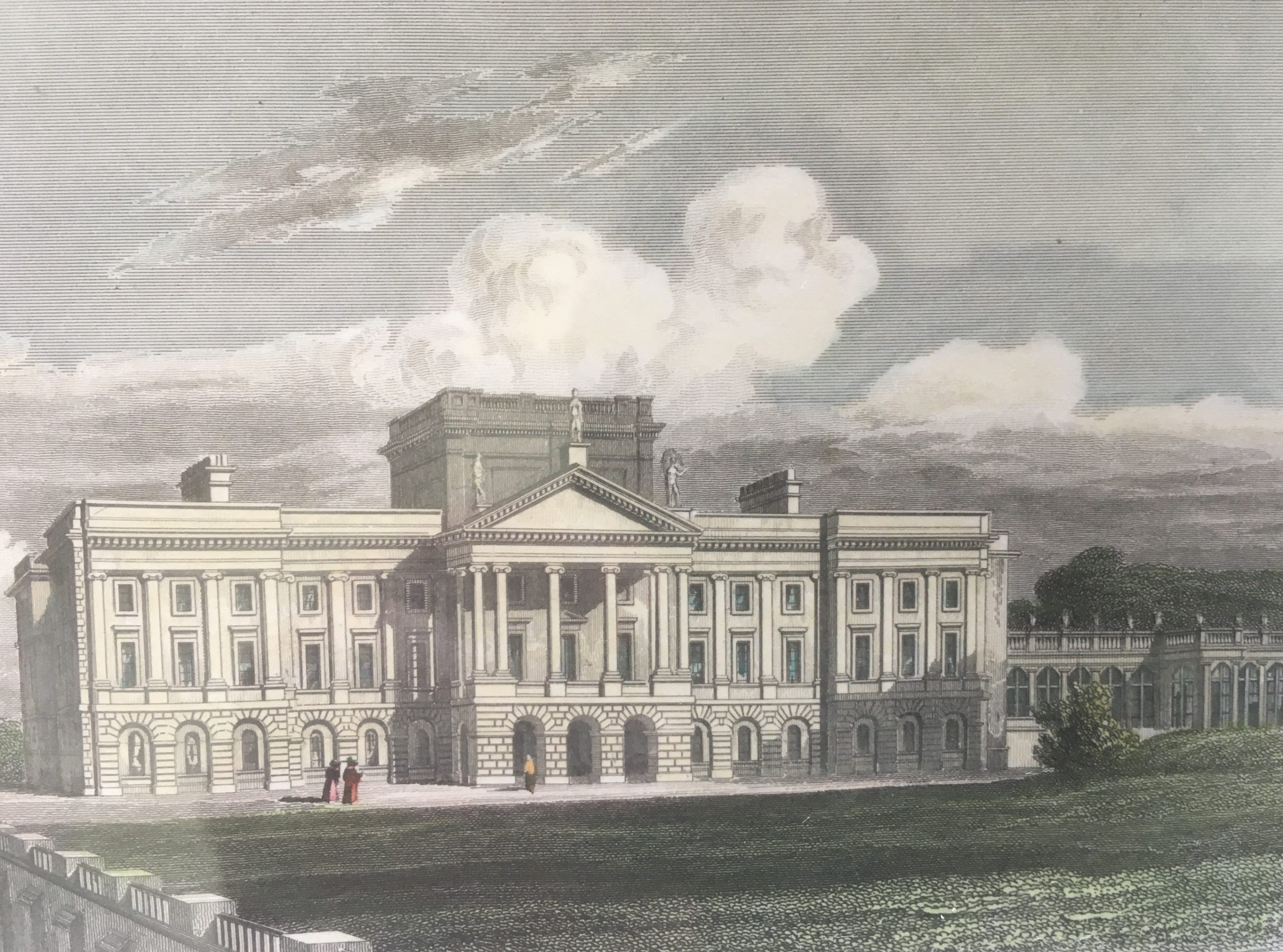 A painting of a huge manor house.