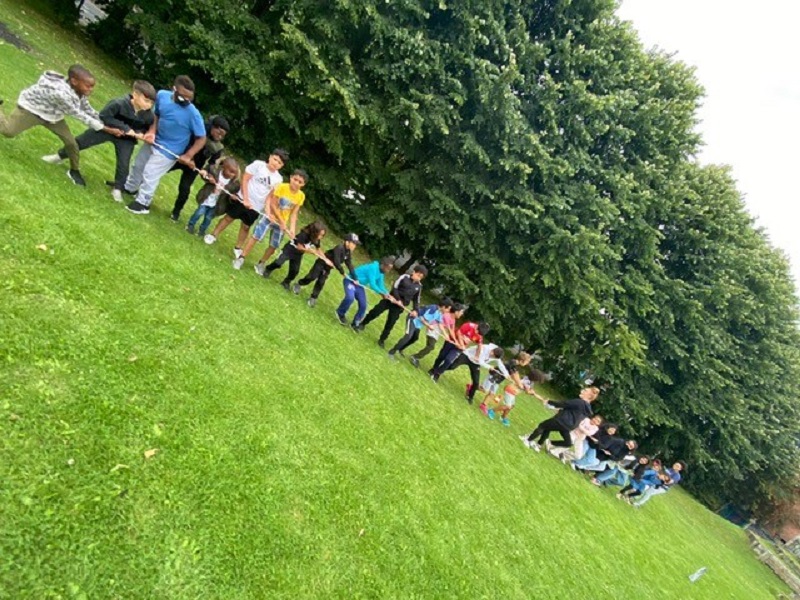 A group of young people enjoying an activity outside