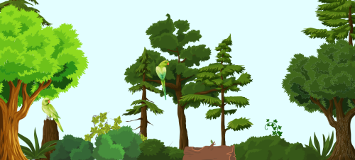 Trees with green parakeets