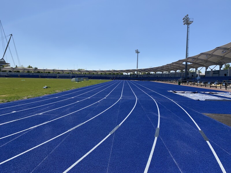 The athletics track at Manchester Regional Arena.