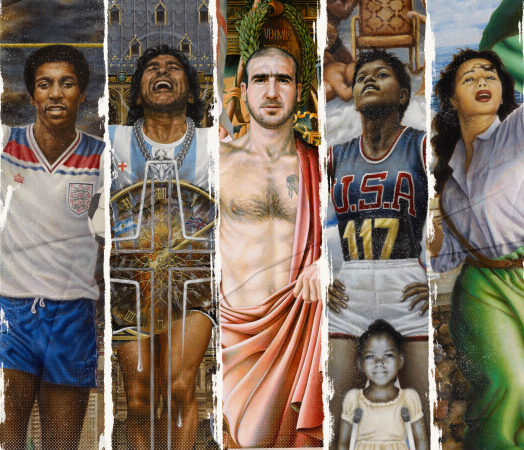 Artworks by Michael Browne, depicting the likes of Cantona, Maradona and Viv Anderson.