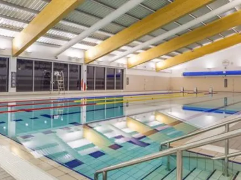 The Hough End leisure Centre Swimming Pool without any swimmers.