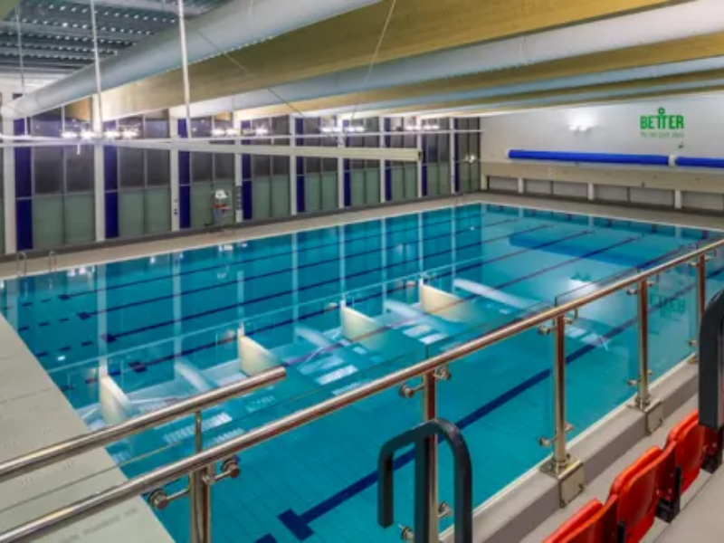 An empty swimming pool at East Manchester Leisure Centre.