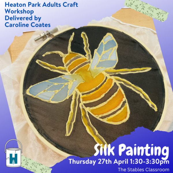 A hand-crafted silk painting of a bee.