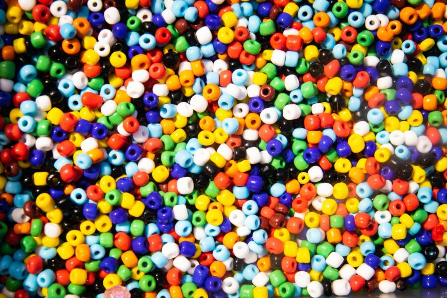 A pile of different coloured beads