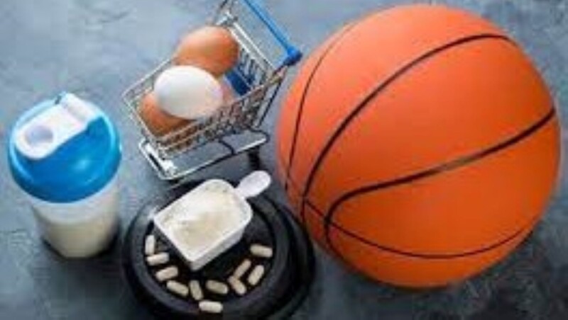 A basketball and some food