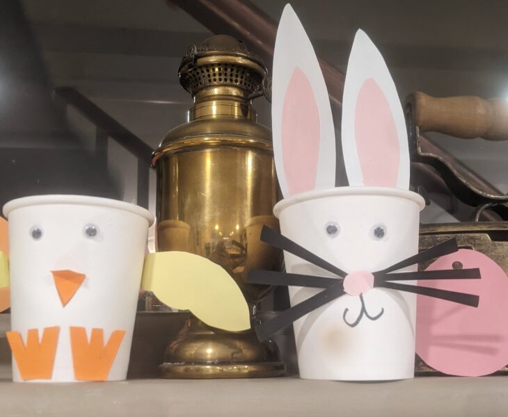 Children's easter chick and bunny cup craft.