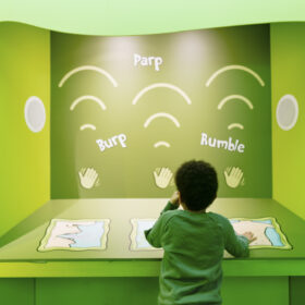 A small boy looking at an interactive display in Operation Ouch! Food, Poo and You