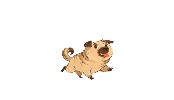 An illustration of a small dog with brown coloured fur.