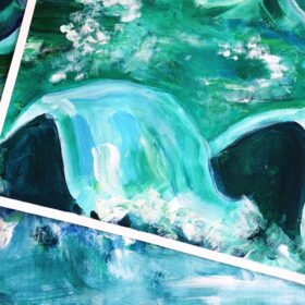 Painting of blue green waves