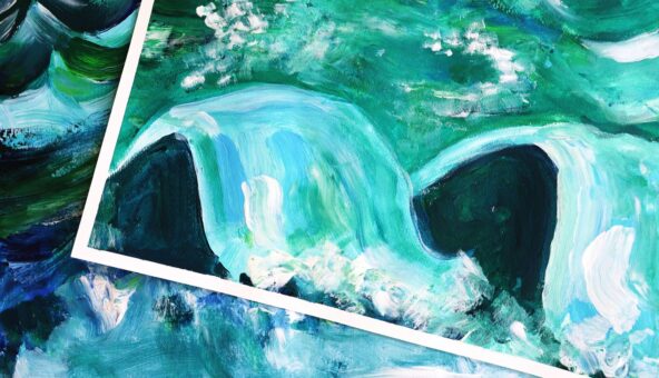 Painting of blue green waves