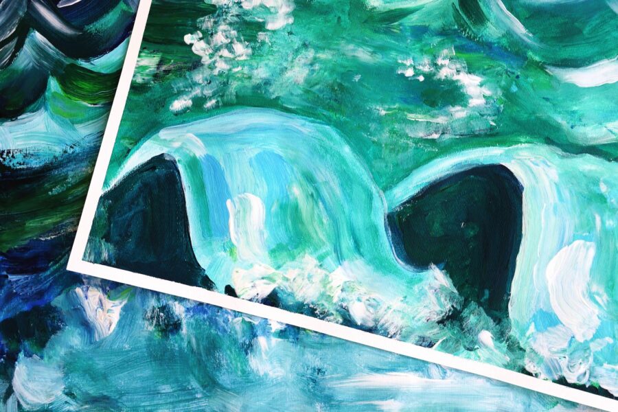 Painting of blue green waves