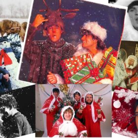 A montage of images taken from Christmas pop songs. The main image in the centre has been taken from Wham's Last Christmas.