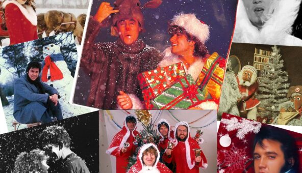 A montage of images taken from Christmas pop songs. The main image in the centre has been taken from Wham's Last Christmas.