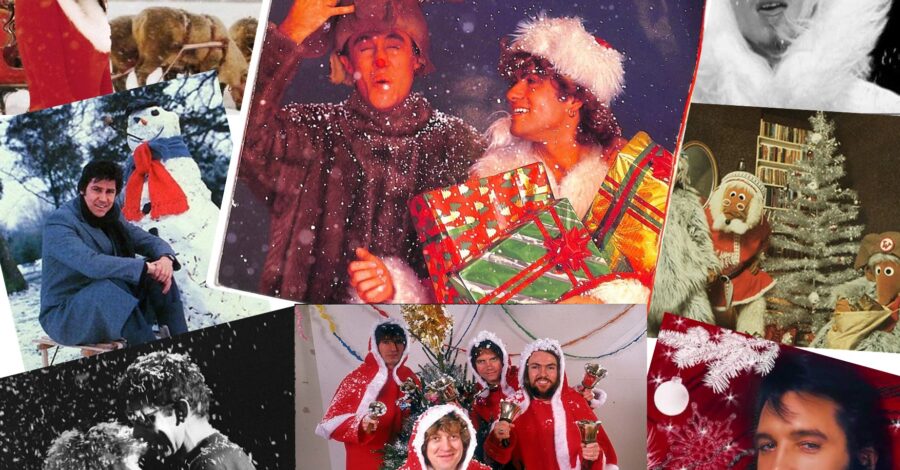 A montage of images taken from Christmas pop songs. The main image in the centre has been taken from Wham's Last Christmas.