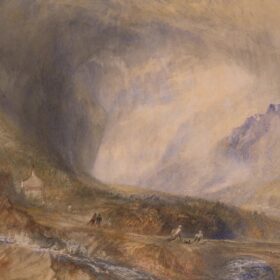 A stormy landscape scene, in watercolour, painting by JMW Turner