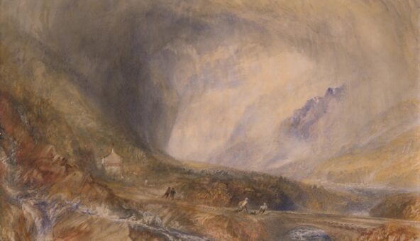 A stormy landscape scene, in watercolour, painting by JMW Turner