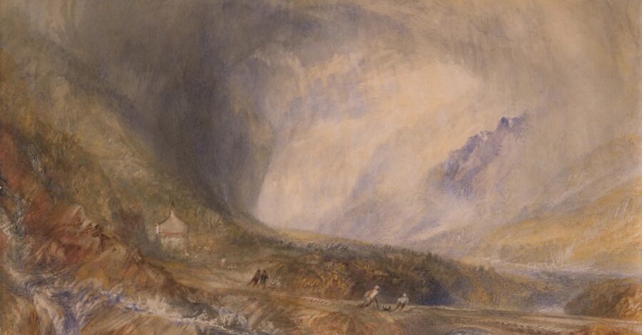 A stormy landscape scene, in watercolour, painting by JMW Turner