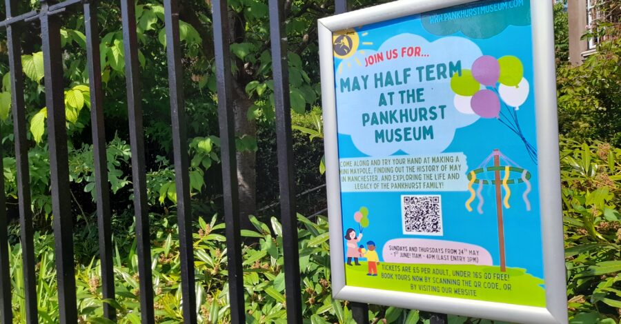 A photo of our poster for half half-term on our fence. It has all the details on the listing.