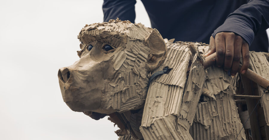 A puppet of a bear in production as a part of The Herds