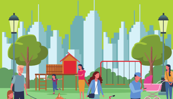 Animated image of park with city skyline