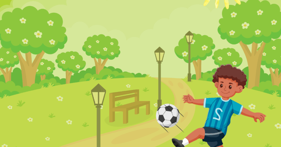 Animated child playing football in park