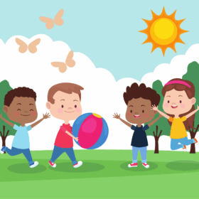 Animated children playing in the park