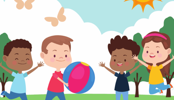 Animated children playing in the park