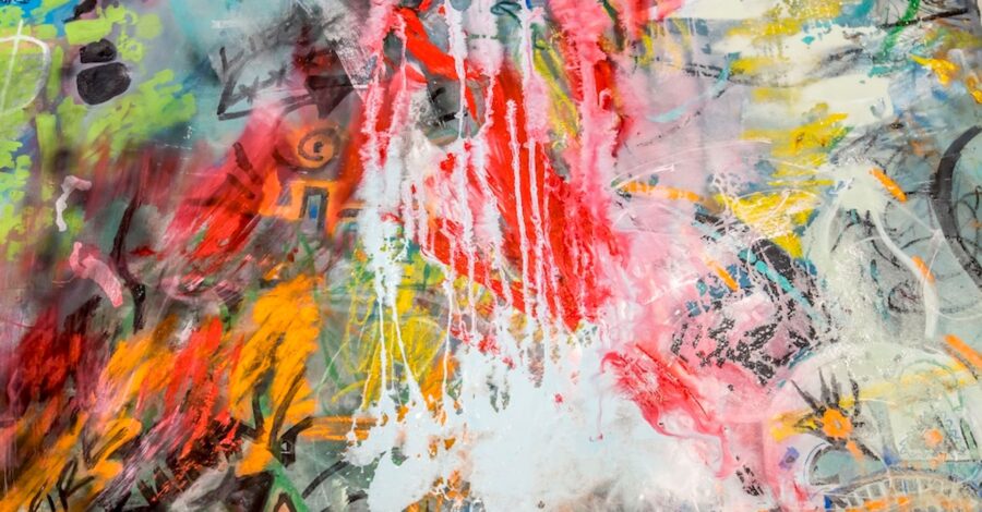 A large abstract artwork made up of lots of different colours.
