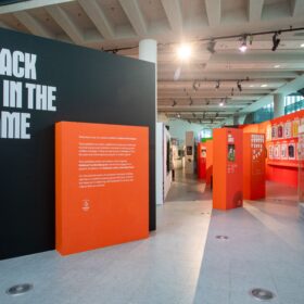 Some of the exhibition stands at Black in the Game, the new show at the National Football Museum.
