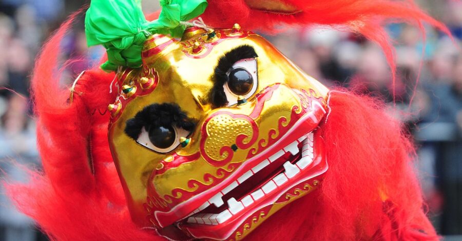Performer in a lion dance costume
