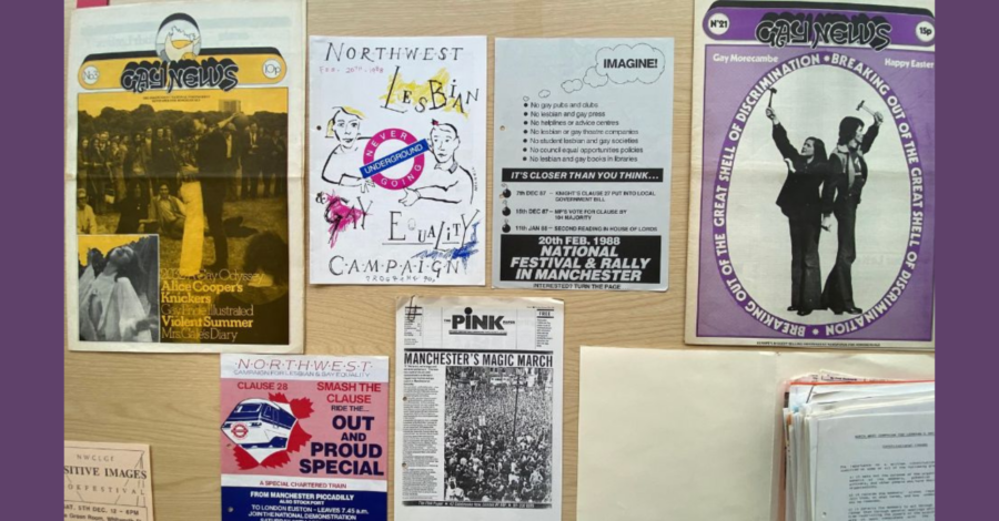 A selection of archive material from PHM's LGBTQIA+ collection, including leaflets and posters.