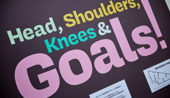 A promotional banner for the show that reads Head, Shoulders, Knees and Goals.