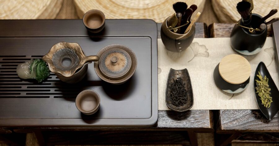 Ceremonial tea making equipment.