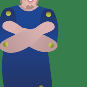 A simple illustration of a footballer with their arms folded. They are wearing a blue jersey.